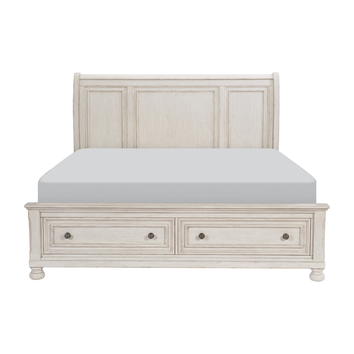 Bethel Wire Brushed White Sleigh Storage Platform Bedroom Set - Luna Furniture