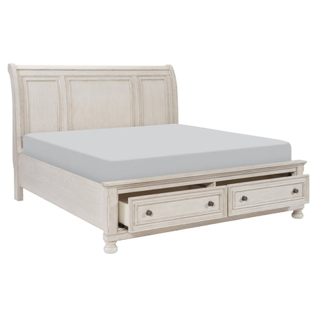 Bethel Wire Brushed White Queen Sleigh Storage Platform Bed from Homelegance - Luna Furniture