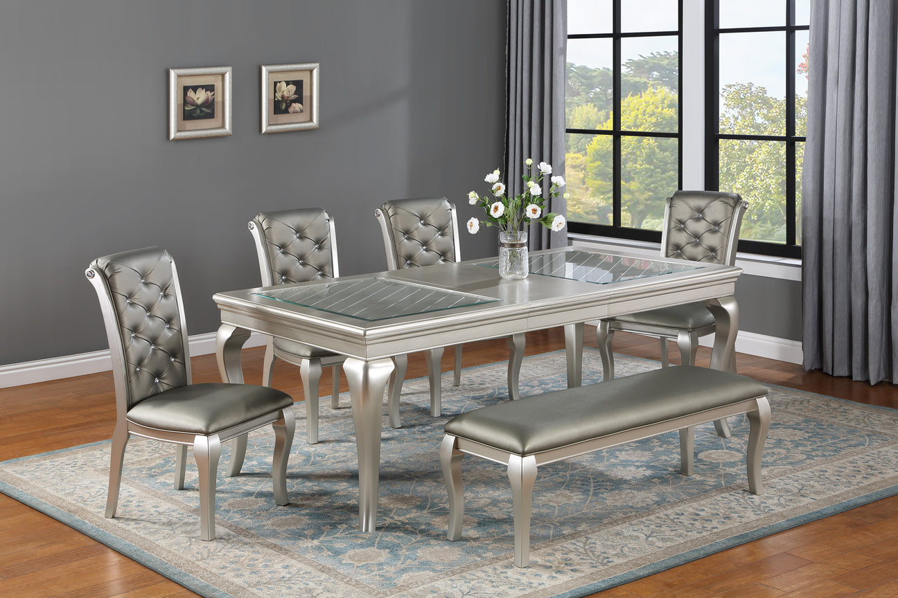 Caldwell Silver Champagne Extendable Dining Set from Crown Mark - Luna Furniture