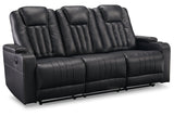 Center Point Black Reclining Sofa with Drop Down Table from Ashley - Luna Furniture