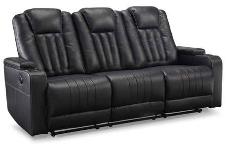 Center Point Black Reclining Sofa with Drop Down Table -  Ashley - Luna Furniture