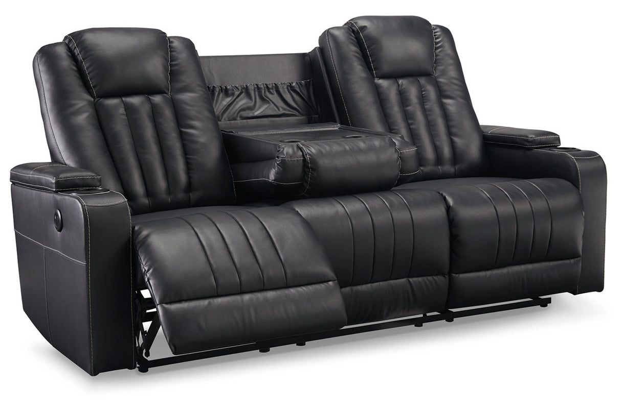 Center Point Black Reclining Sofa with Drop Down Table from Ashley - Luna Furniture