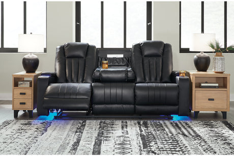 Center Point Black Reclining Sofa with Drop Down Table -  Ashley - Luna Furniture