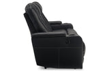 Center Point Black Reclining Sofa with Drop Down Table from Ashley - Luna Furniture