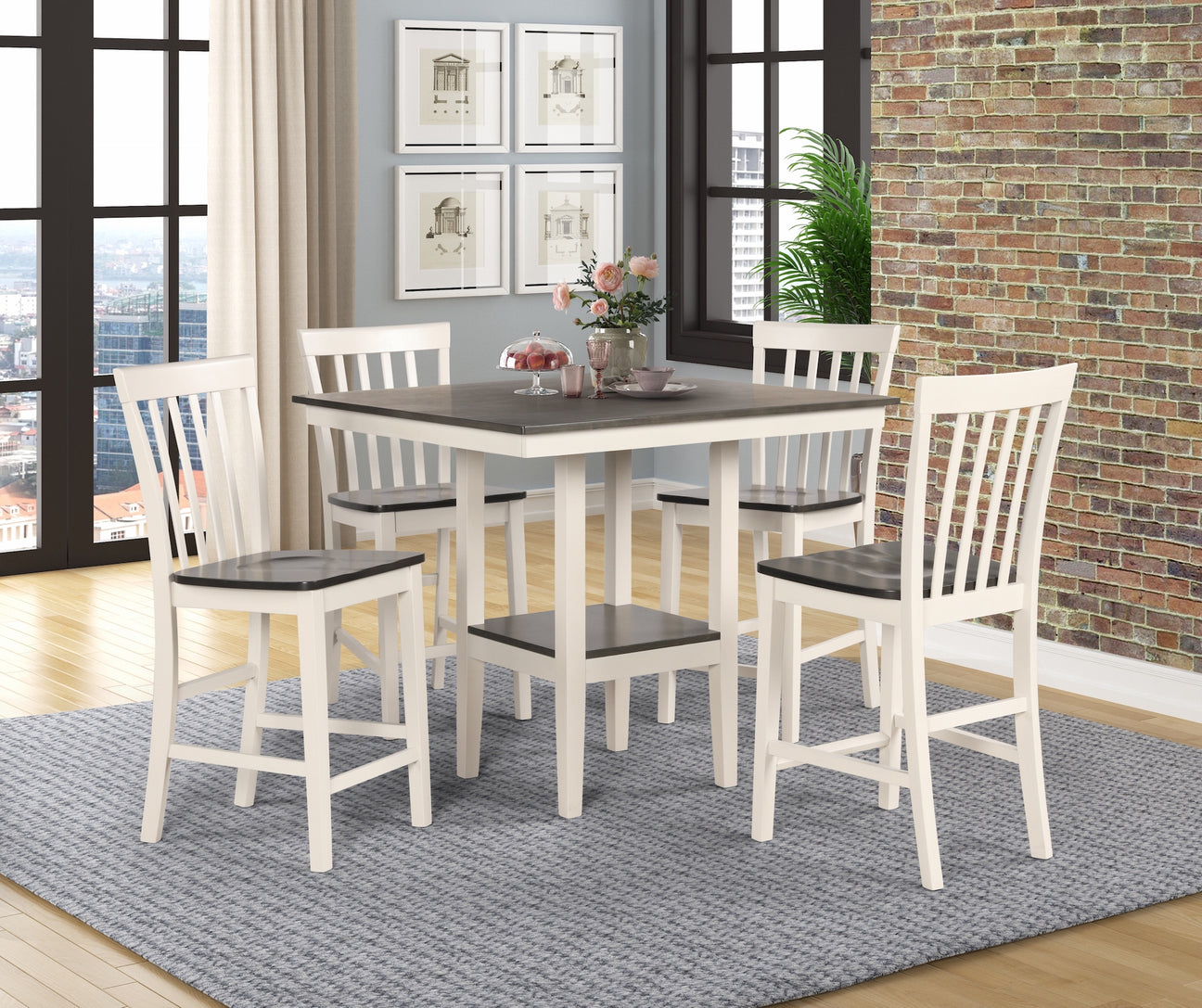 Broody White/Gray 5-Piece Counter Height Dining Set from Crown Mark - Luna Furniture