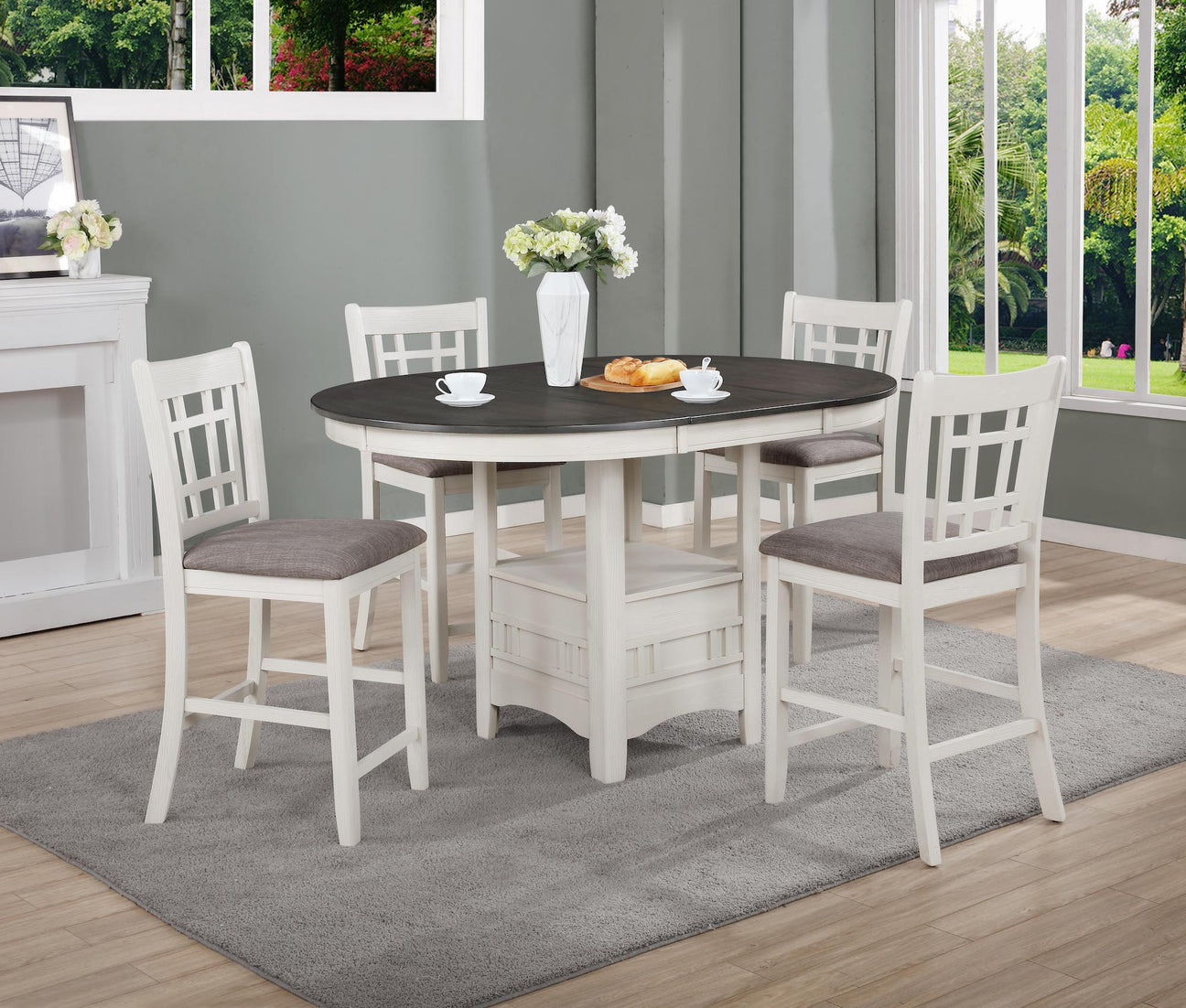 Hartwell Chalk Gray Counter Height Dining Set from Crown Mark - Luna Furniture