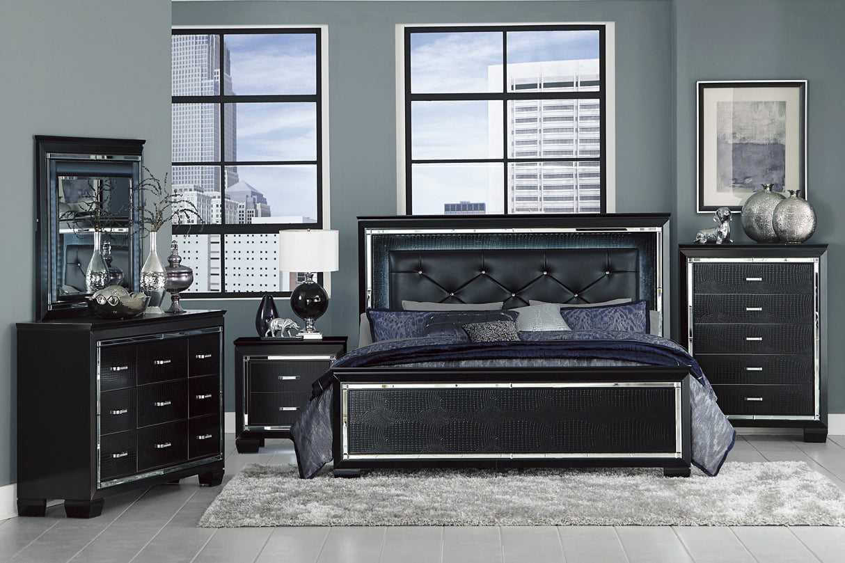 Allura Black Full LED Upholstered Panel Bed - Luna Furniture