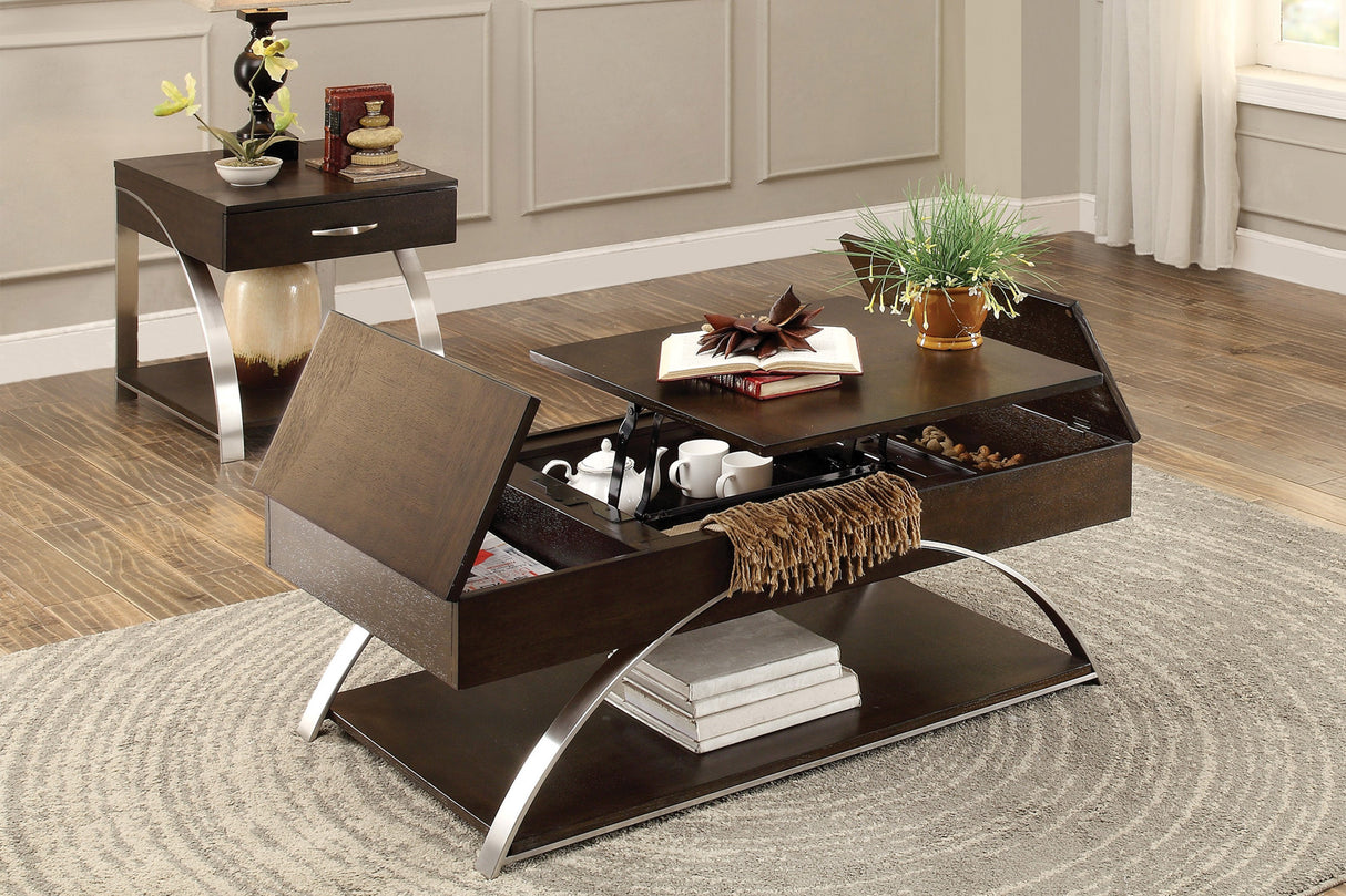 Tioga Espresso/Chrome Lift Top Cocktail Table from Homelegance - Luna Furniture