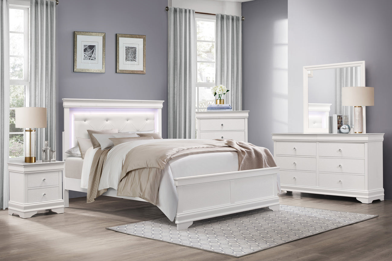 Lana White LED Upholstered Panel Bedroom Set from Homelegance - Luna Furniture