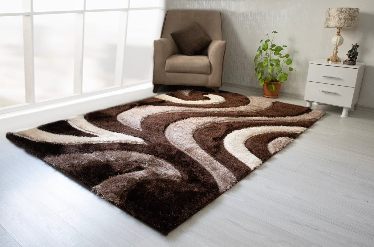 3D Shaggy BROWN-BEIGE Area Rug - 3D555 - 3D555-BRN-BEG-57 - Luna Furniture