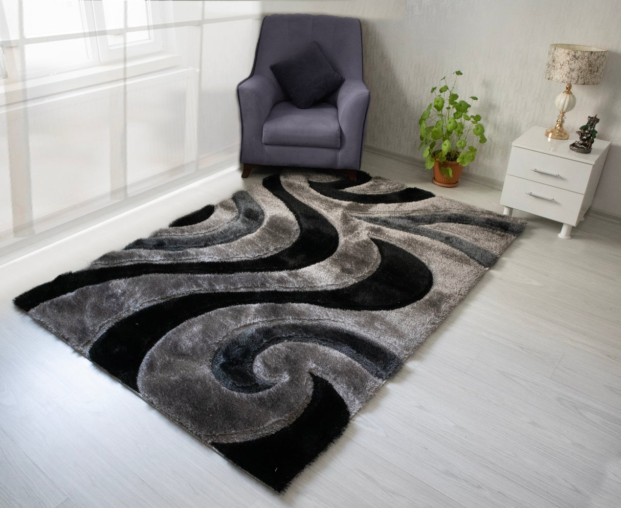 3D Shaggy GRAY-BLACK Area Rug - 3D444 - 3D444-GRY-BLC-57 - Luna Furniture