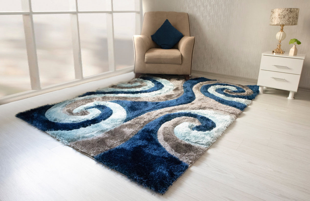 3D Shaggy GRAY-BLUE Area Rug - 3D555 - 3D555-GRY-BLU-57 - Luna Furniture