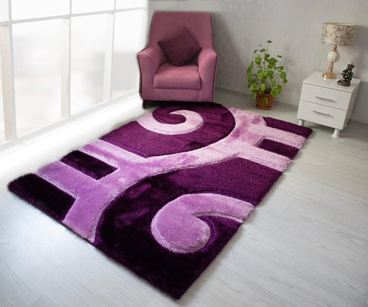 3D Shaggy PURPLE Area Rug - 3D666 - 3D666-PRP-PRP-57 - Luna Furniture