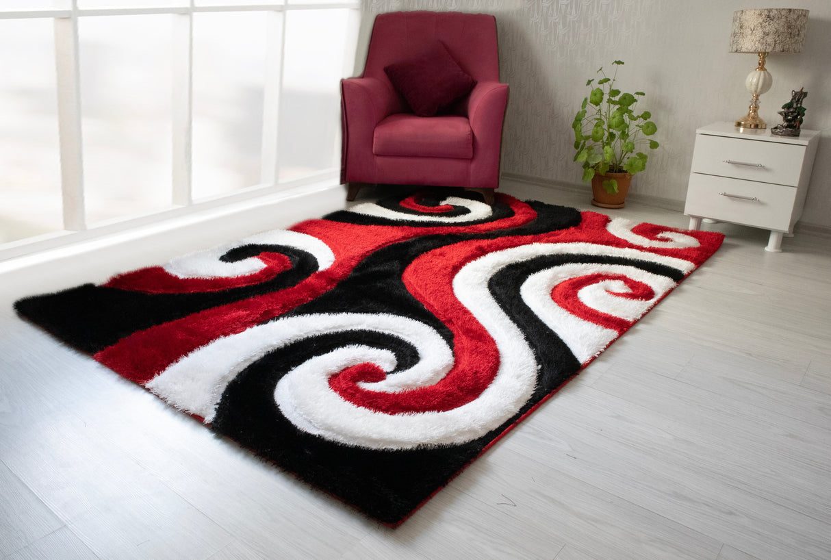 3D Shaggy RED Area Rug - 3D555 - 3D555-RED-57 - Luna Furniture