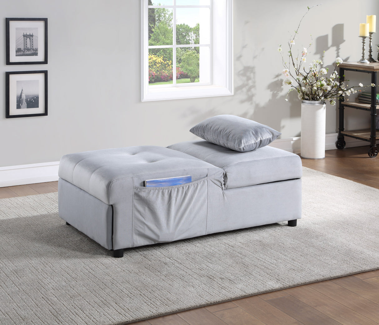 Garrell Gray Velvet Lift Top Storage Bench with Pull-out Bed from Homelegance - Luna Furniture