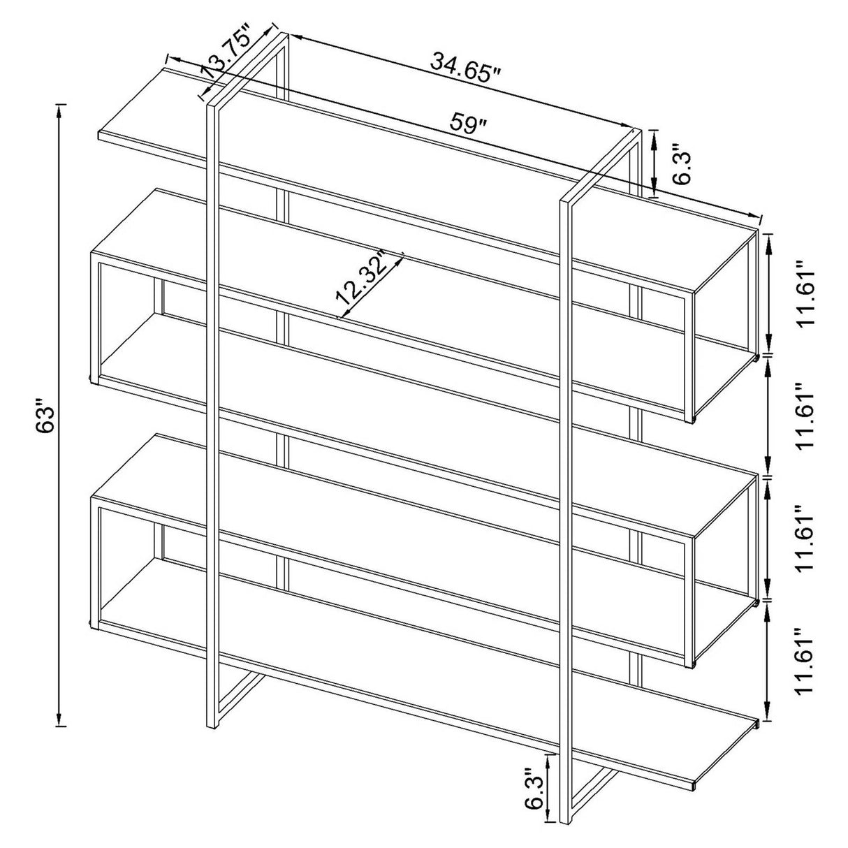 Elmer Clear/Chrome 5-Shelf Bookcase from Coaster - Luna Furniture