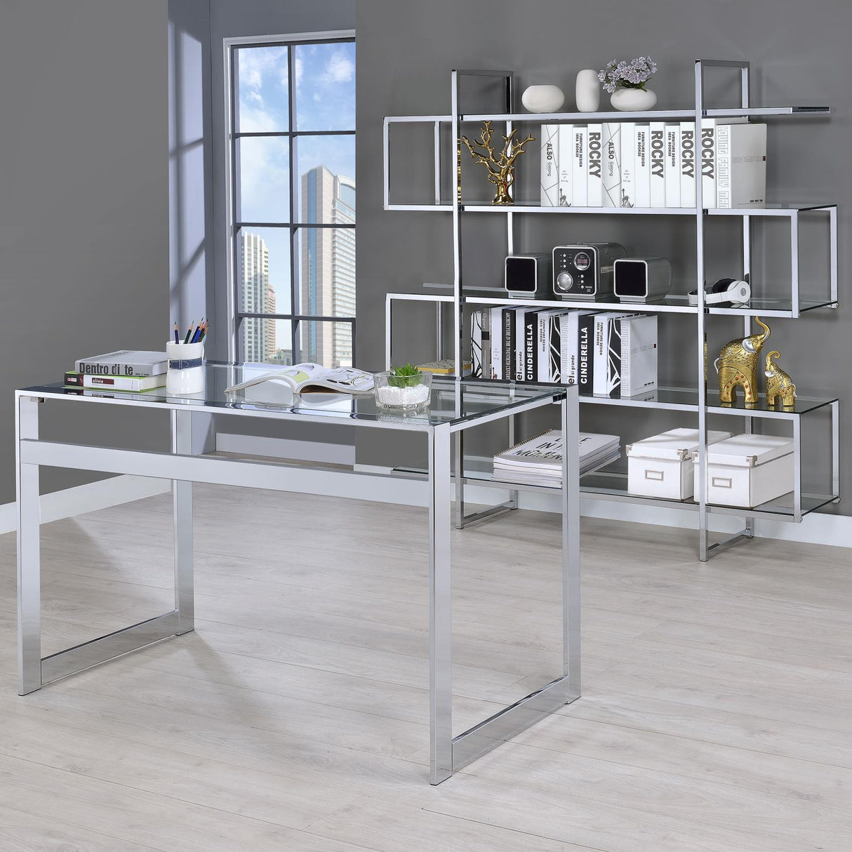 Elmer Clear/Chrome 5-Shelf Bookcase from Coaster - Luna Furniture