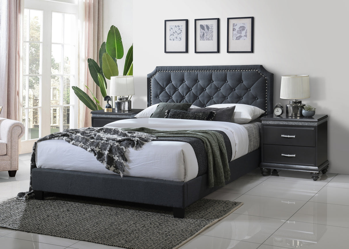 Gerri Charcoal Queen Upholstered Panel Bed -  Crown Mark - Luna Furniture