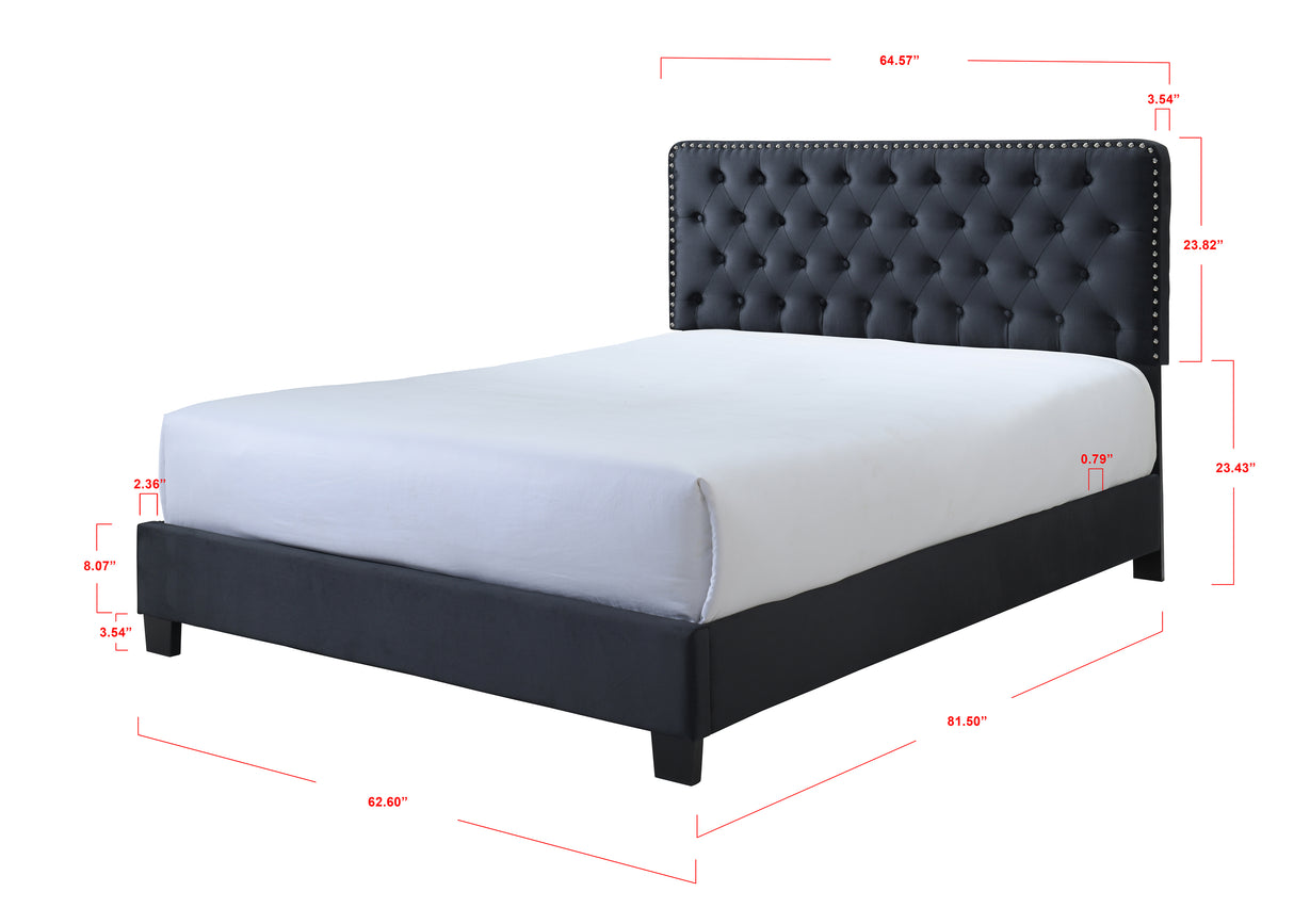 Ezra Charcoal Queen Upholstered Panel Bed -  Crown Mark - Luna Furniture