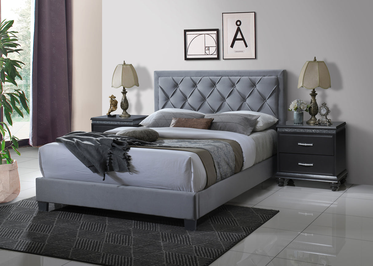 Danzy Gray Queen Upholstered Panel Bed -  Crown Mark - Luna Furniture