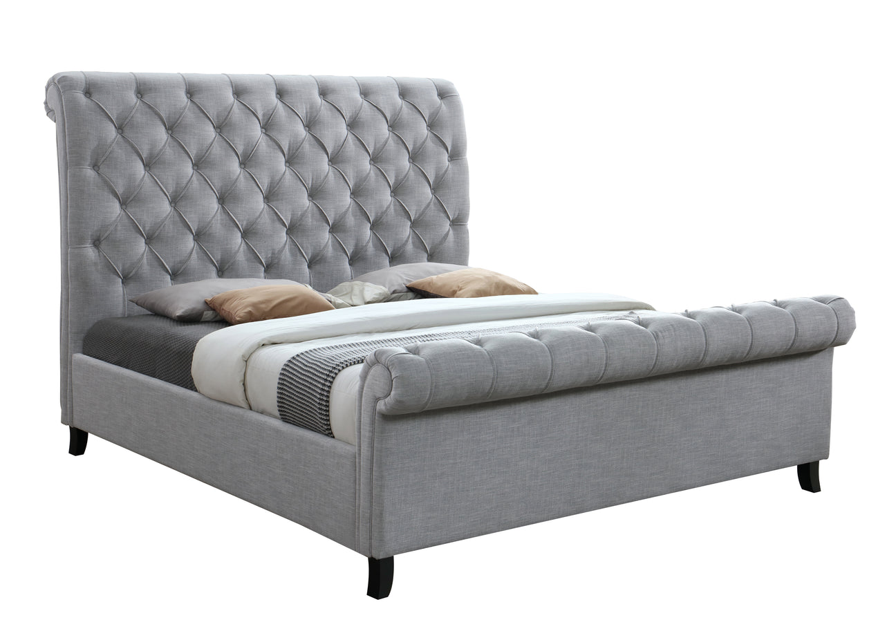 Kate Gray King Upholstered Sleigh Platform Bed from Crown Mark - Luna Furniture