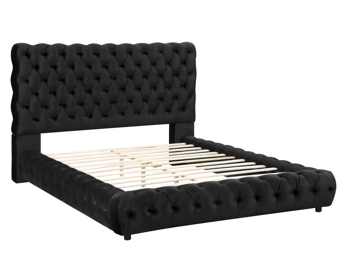 Flory Black King Upholstered Platform Bed -  Crown Mark - Luna Furniture