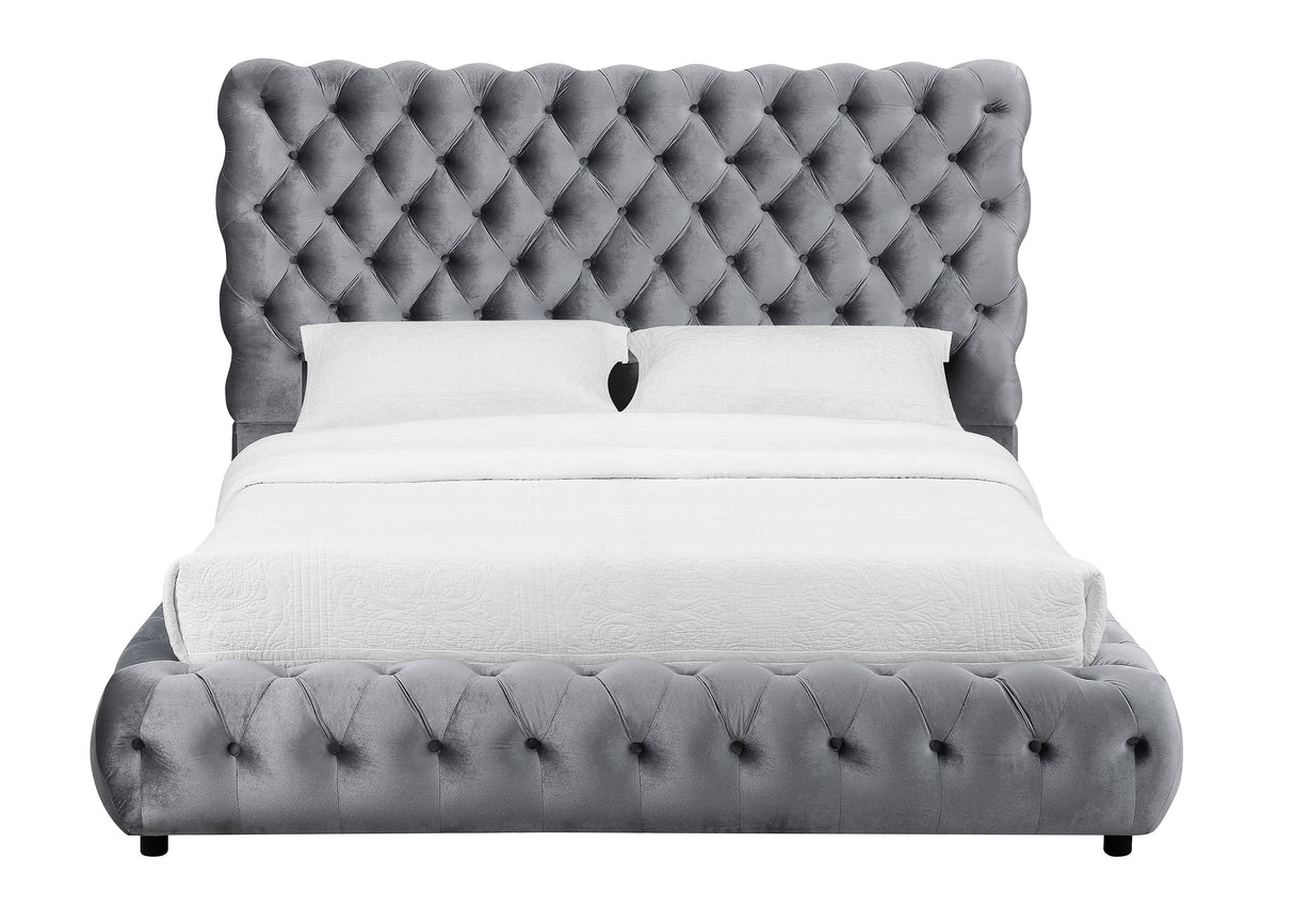 Flory Gray King Upholstered Platform Bed -  Crown Mark - Luna Furniture