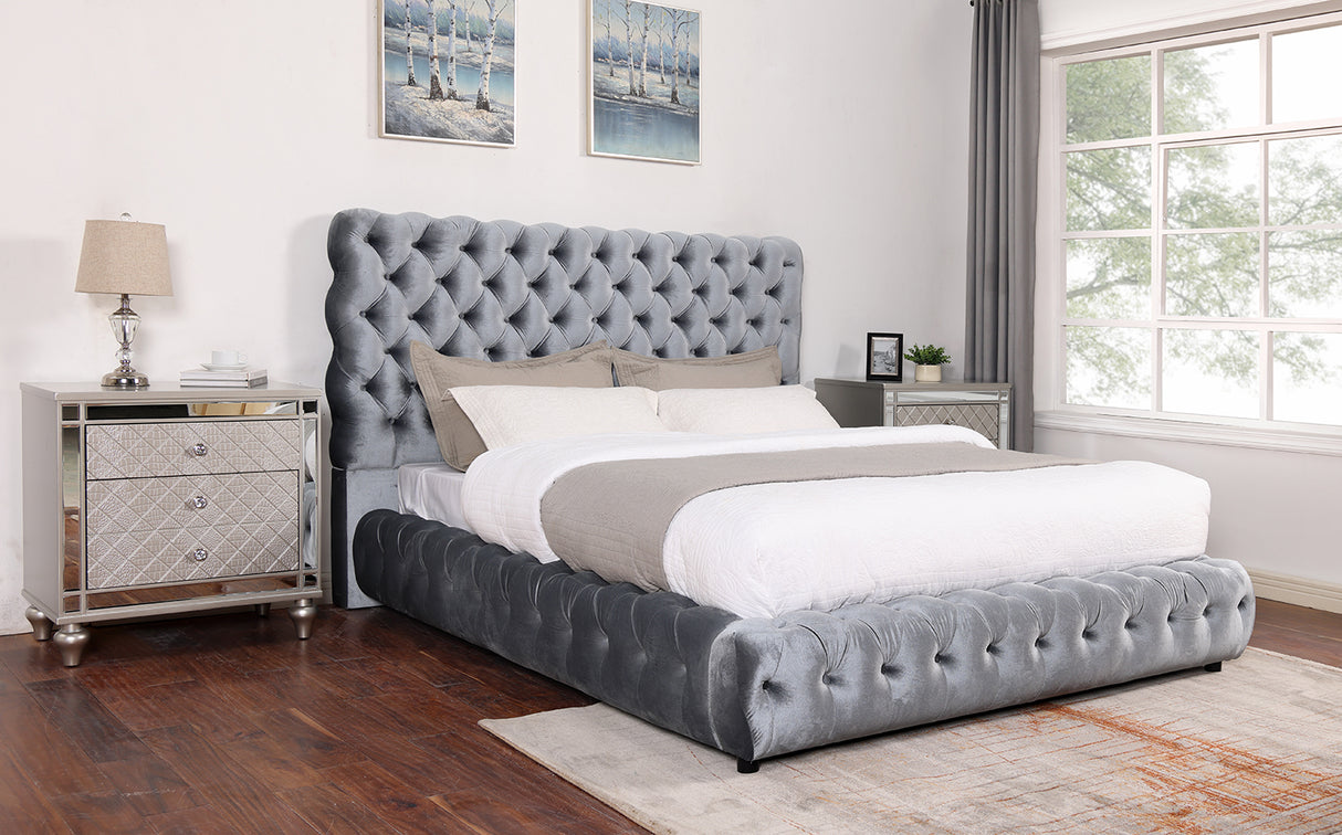 Flory Gray King Upholstered Platform Bed -  Crown Mark - Luna Furniture