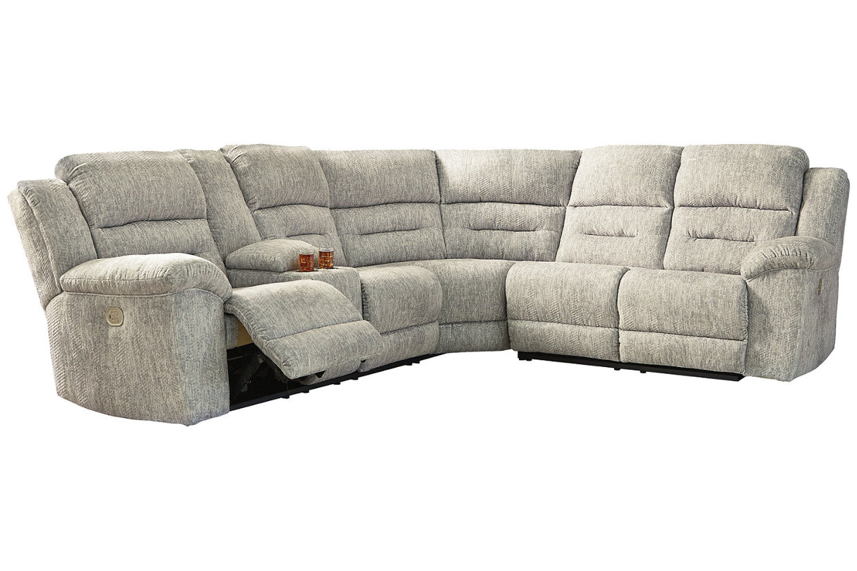 Family Den Pewter 3-Piece Power Reclining Sectional -  Ashley - Luna Furniture