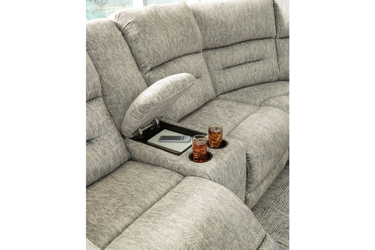 Family Den Pewter 3-Piece Power Reclining Sectional -  Ashley - Luna Furniture