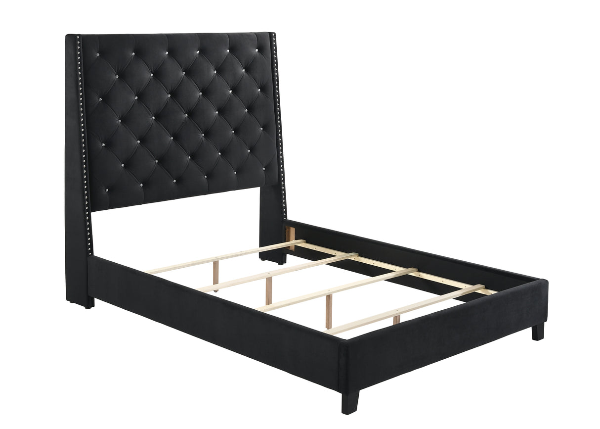 Chantilly Black Velvet Queen Upholstered Bed