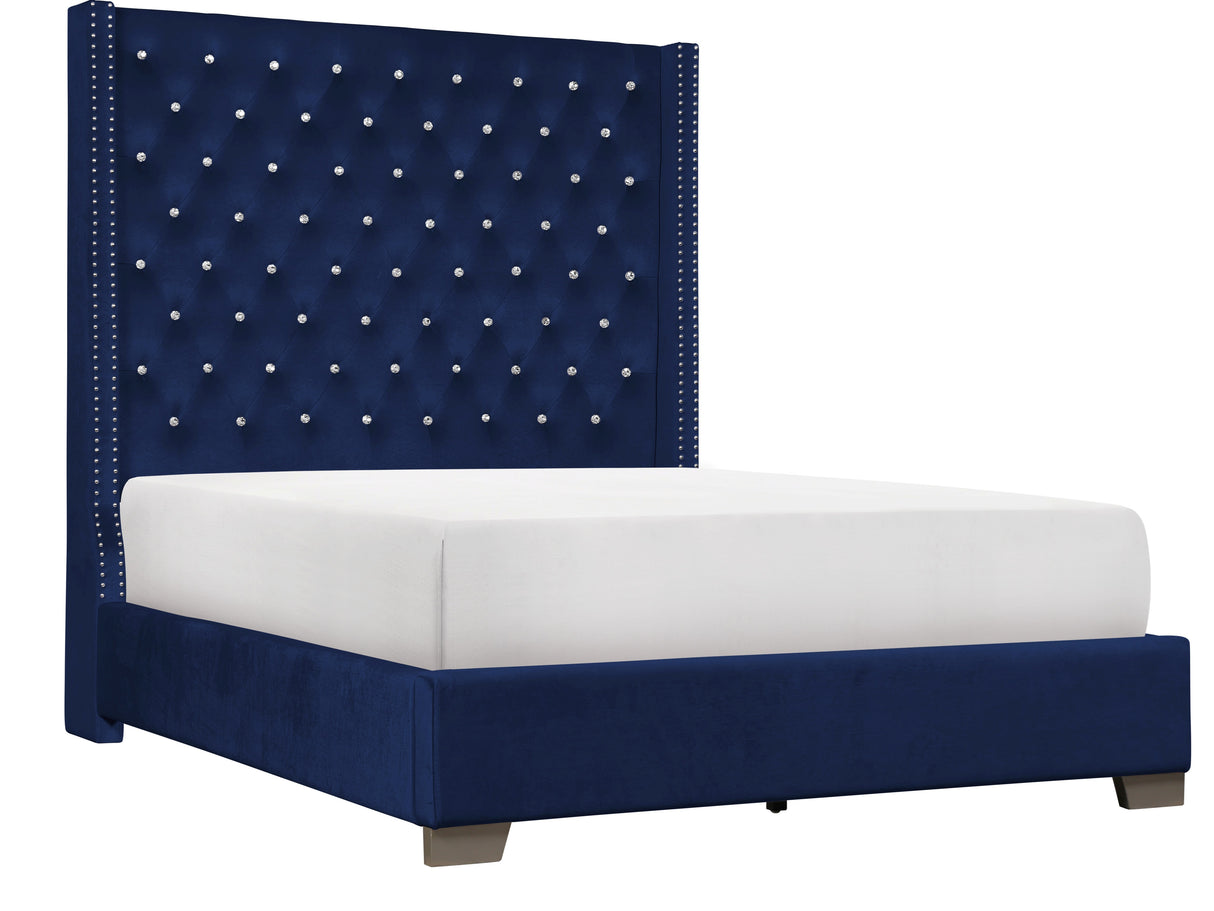 Franco Blue Velvet King Upholstered Bed