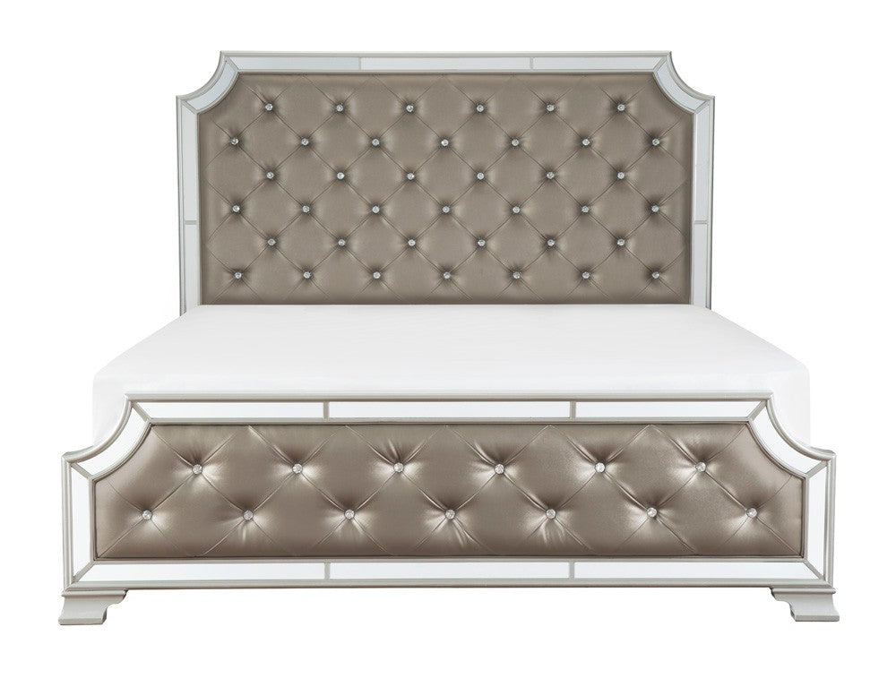 Avondale Silver King Mirrored Upholstered Panel Bed - Luna Furniture