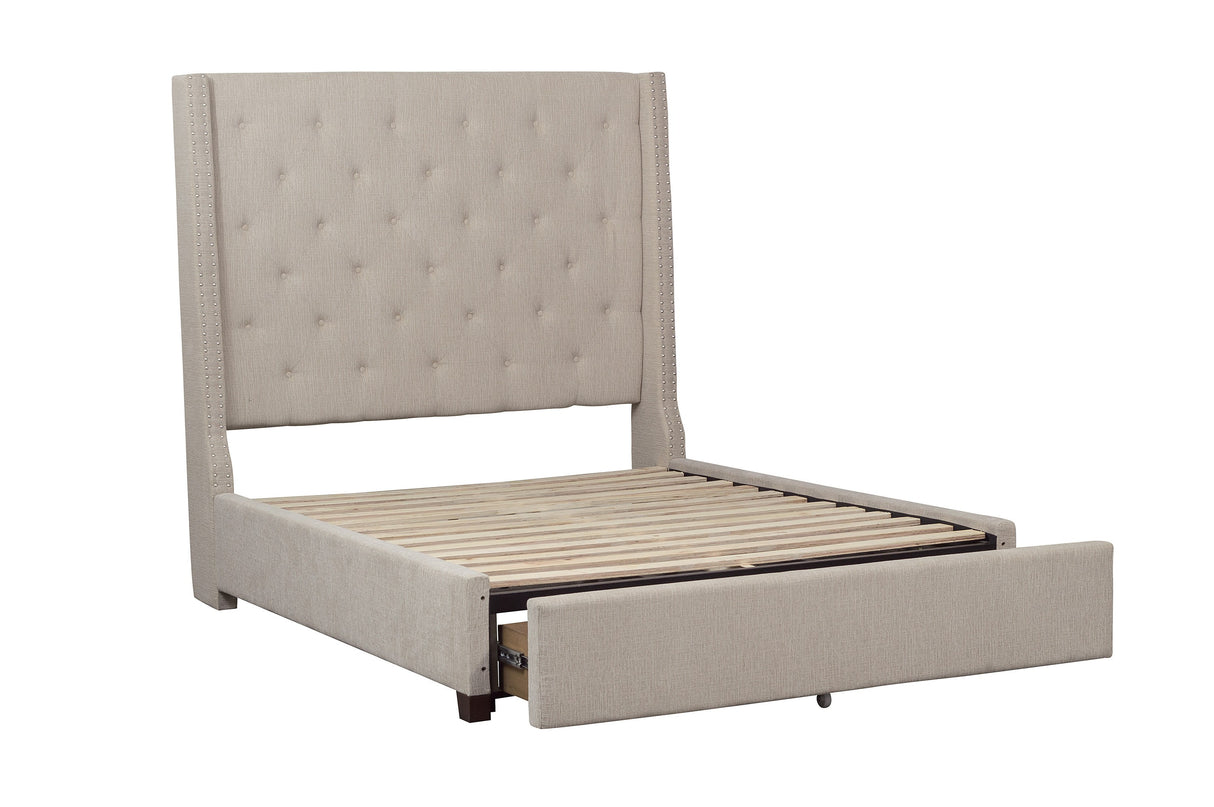 Fairborn Beige King Upholstered Storage Platform Bed