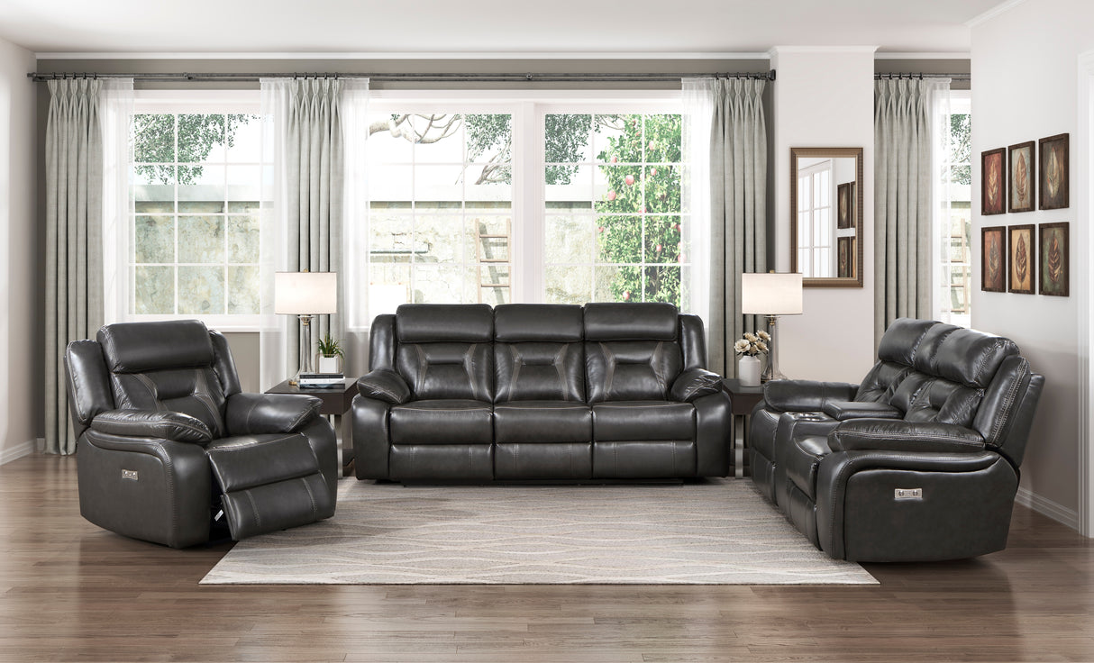 Amite Dark Gray Power Double Reclining Loveseat from Homelegance - Luna Furniture