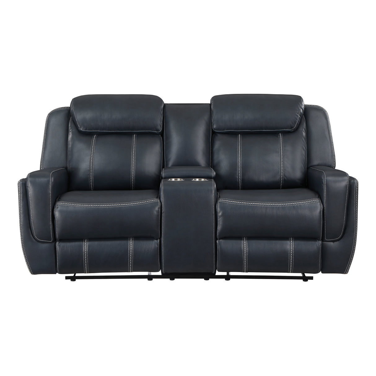 Littleton Blue Double Reclining Love Seat with Center Console, Receptacles and USB Ports from Homelegance - Luna Furniture