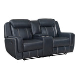 Littleton Blue Double Reclining Love Seat with Center Console, Receptacles and USB Ports from Homelegance - Luna Furniture