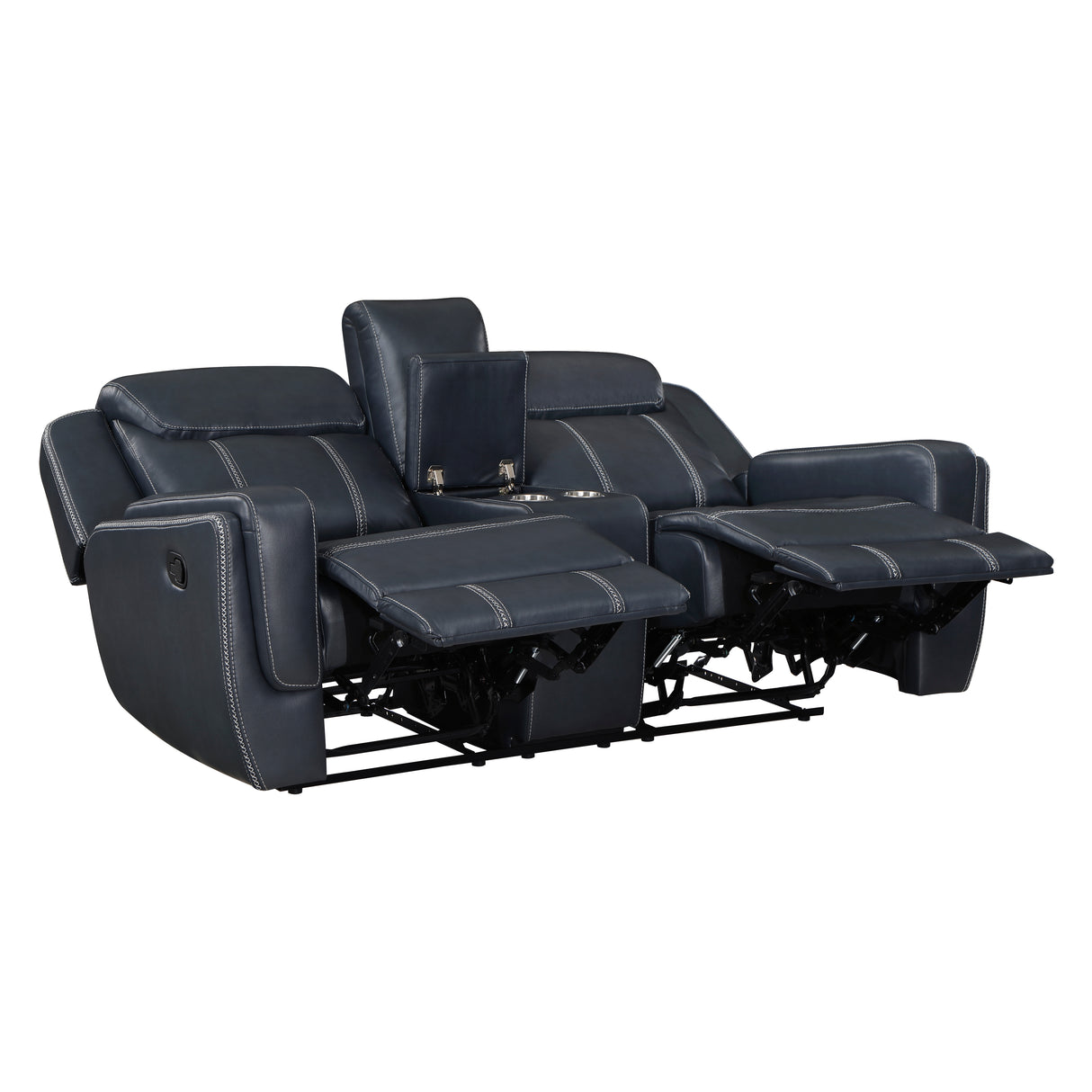 Littleton Blue Double Reclining Love Seat with Center Console, Receptacles and USB Ports from Homelegance - Luna Furniture