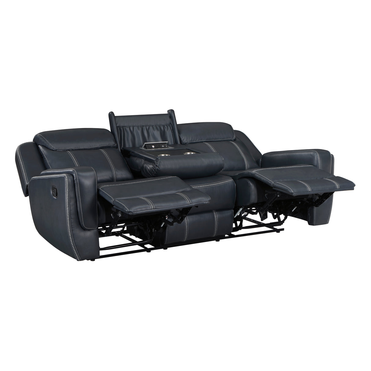 8516BU-3 Double Reclining Sofa with Center Drop-Down Cup Holders, Magazine bag, Receptacles and USB Ports - Luna Furniture