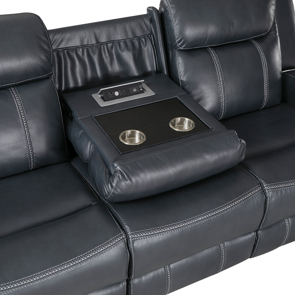 8516BU-3 Double Reclining Sofa with Center Drop-Down Cup Holders, Magazine bag, Receptacles and USB Ports - Luna Furniture