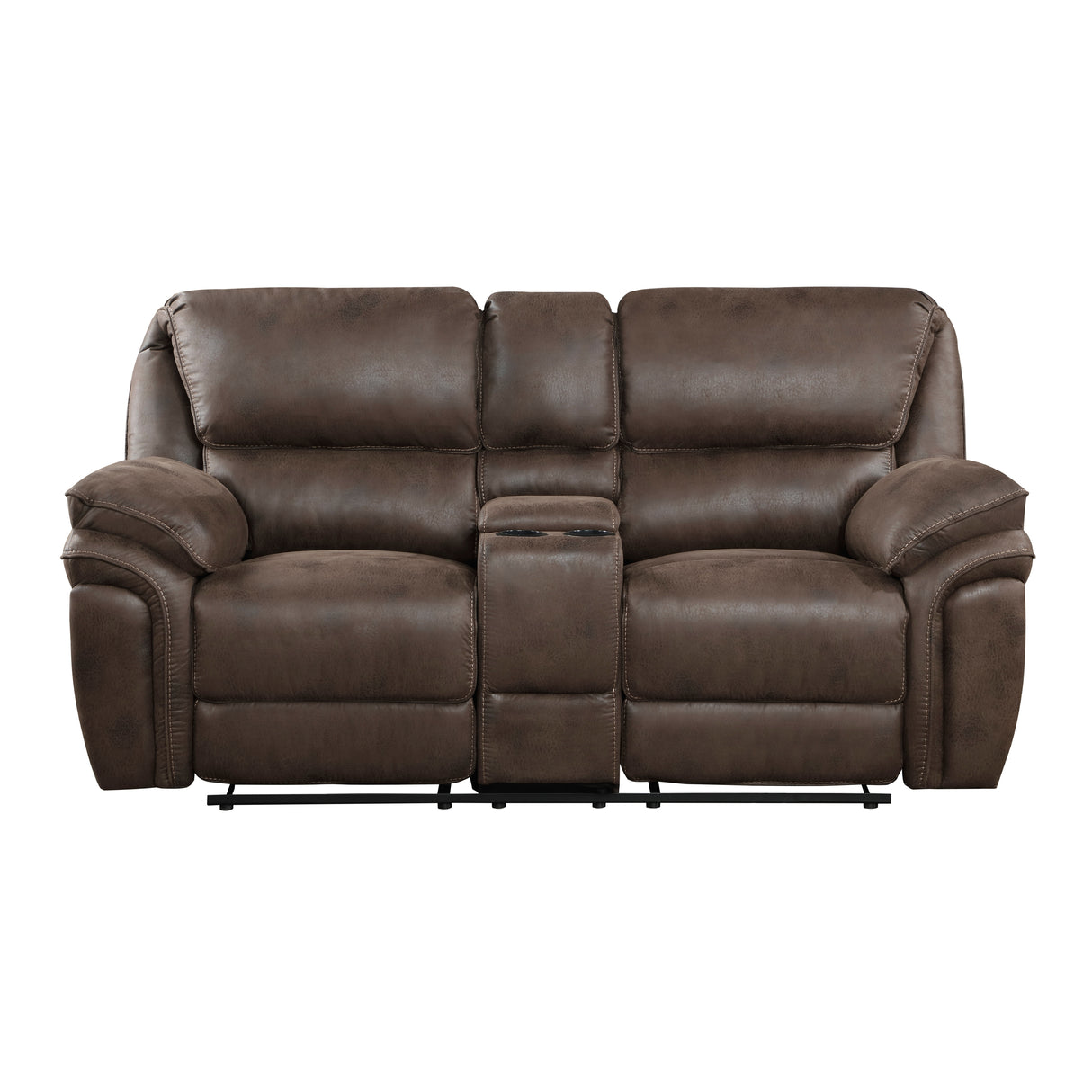 Proctor Brown Microfiber Double Reclining Love Seat with Center Console from Homelegance - Luna Furniture