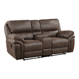 Proctor Brown Microfiber Double Reclining Love Seat with Center Console from Homelegance - Luna Furniture