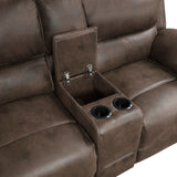 Proctor Brown Microfiber Double Reclining Love Seat with Center Console from Homelegance - Luna Furniture