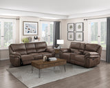 Proctor Brown Microfiber Double Reclining Love Seat with Center Console from Homelegance - Luna Furniture