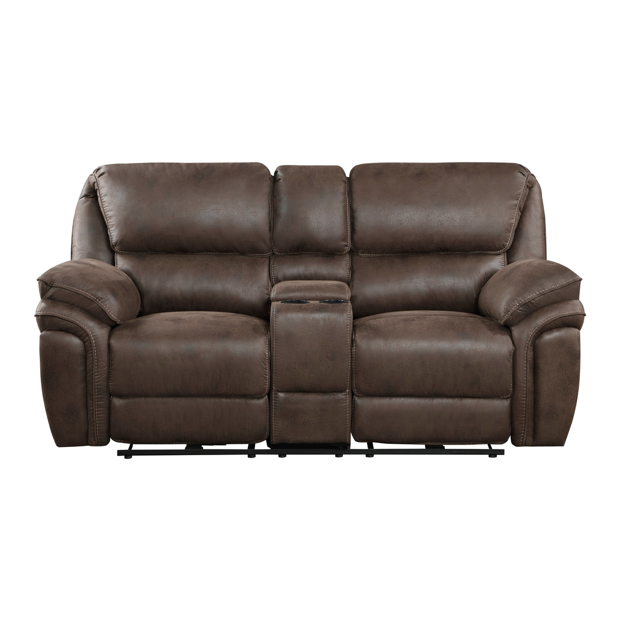 Proctor Brown Microfiber Power Double Reclining Love Seat with Center Console from Homelegance - Luna Furniture