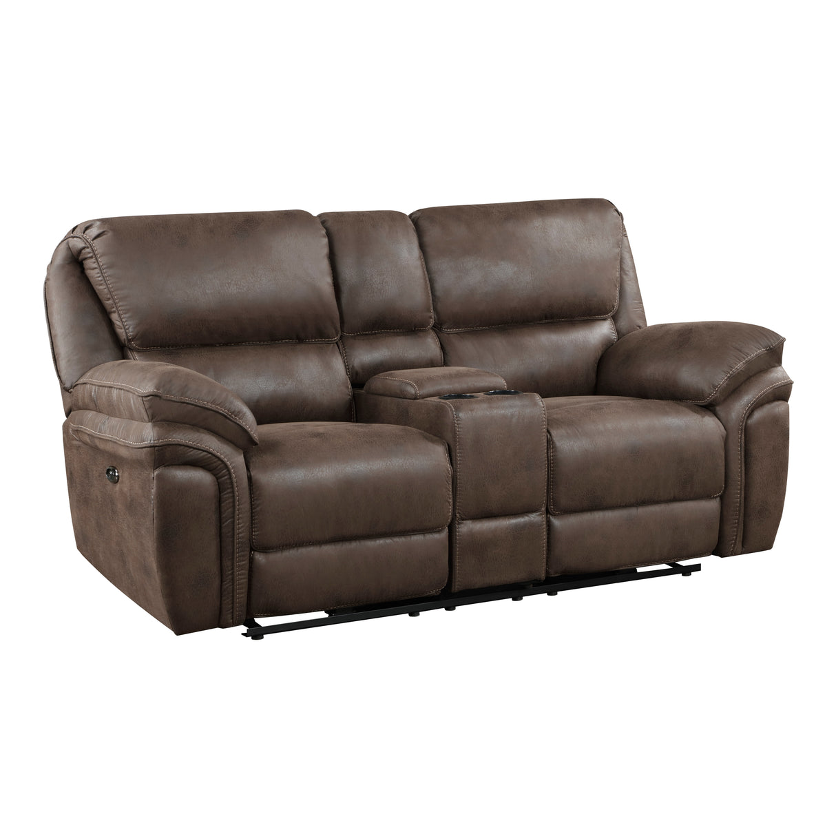 Proctor Brown Microfiber Power Double Reclining Love Seat with Center Console from Homelegance - Luna Furniture