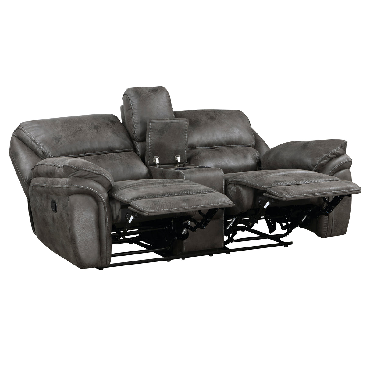 Proctor Gray Microfiber Double Reclining Love Seat with Center Console from Homelegance - Luna Furniture