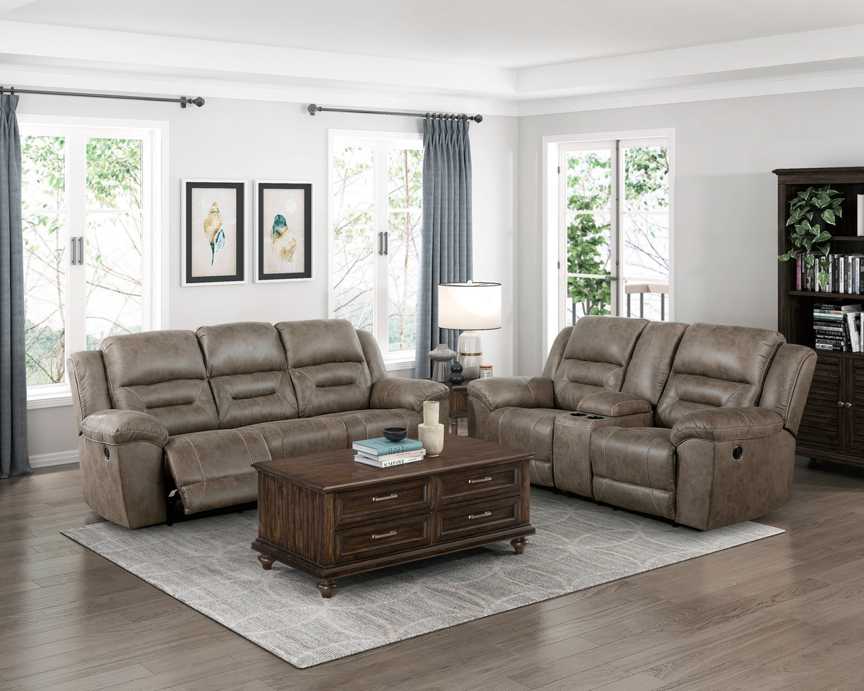 Hazen Brown Microfiber Double Reclining Sofa from Homelegance - Luna Furniture