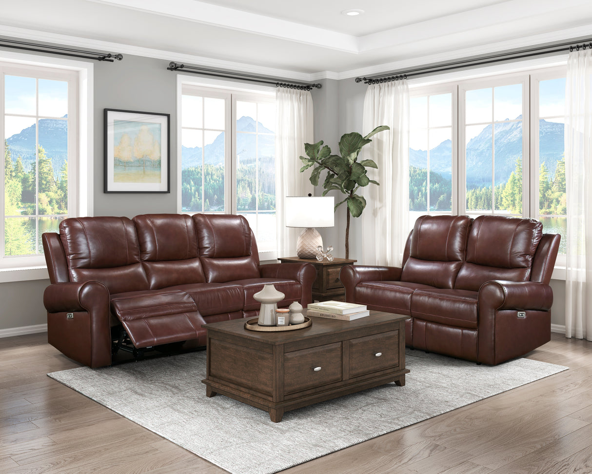 McCall Brown Leather Power Double Reclining Sofa with Power Headrests from Homelegance - Luna Furniture