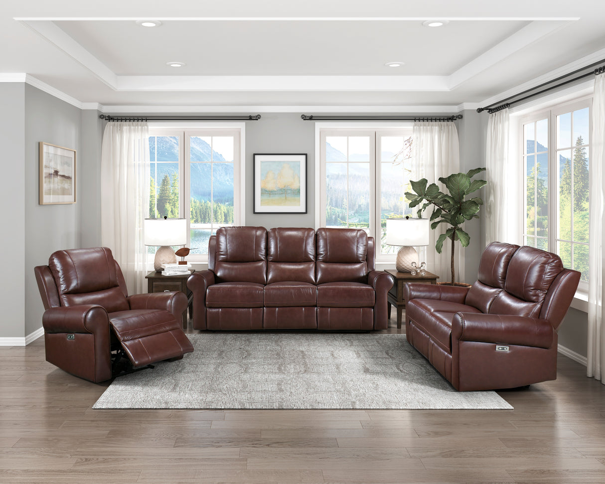 McCall Brown Leather Power Double Reclining Sofa with Power Headrests from Homelegance - Luna Furniture